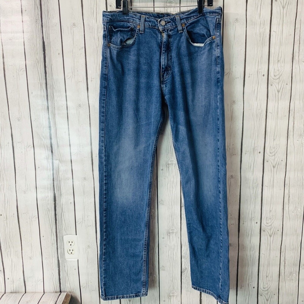 Mens 505 Levis Denim Blue Jeans Red Tab Straight Leg Faded  W 36 L 34